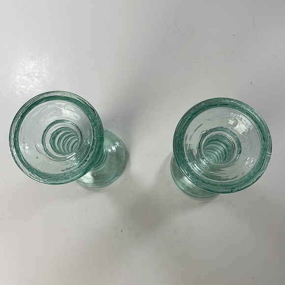 La Mediterranea Recycled Aqua Coloured Glass Candle Stick Holders Pair - Picture 4 of 12